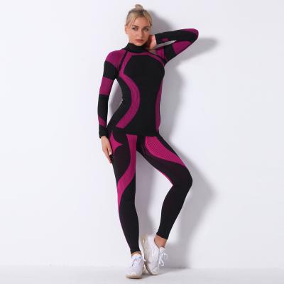 China Breathable 2020 Winter Women Yoga Set Long Sleeve High Neck Sports Suits Fitness Sportswear Tracksuit for sale