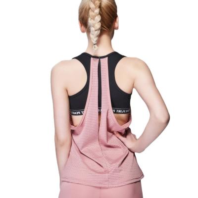 China Breathable Women Backless Yoga Tops Mesh Breathable Workout Tops For Women Performance Sports Beach Tops for sale