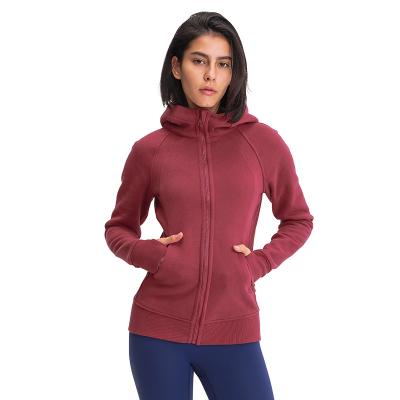 China Breathable Women Thick Warm Fleece Striped Sweatshirts Full Zipper Training Jacket With Hoodie for sale