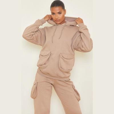 China Wholesale Breathable Women Over Rated Hooded Sweatersuits Logo Multi Pocket Custom Hoodies And Pants Set Women for sale