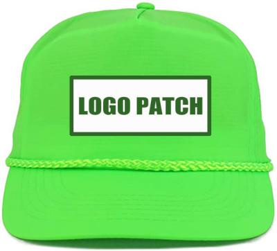 China JOINT Custom Logo Unstructured Snapback Patch Label 5 Panel White Neon Color Neon Woven Nylon Woven Nylon Hat With Rope Soft Hats for sale