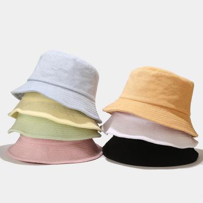 China Custom Fisherman COMMON Terry Bowling Fishing Bucket Hat Cloth Embroidery Logo Beach Red Blue Toweling For Adults for sale