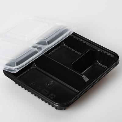 China LFGB Top Grade Square 3compartment Microwavable Disposable Plastic Food Container With Clear Lid, Meal Prep Container for sale