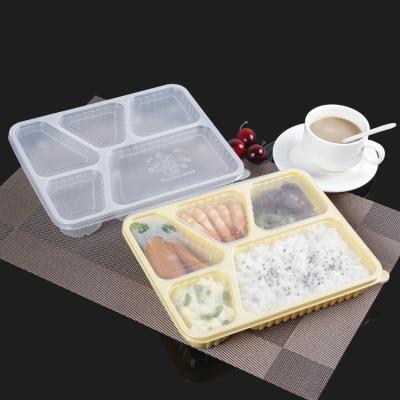 China Lunch 1000ml Disposable Fast Food Box Microwavable Five Square Grid Cover Plastic Food Packaging Containers for sale