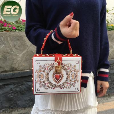 China LEB1266 Fashion Women Evening Square Clutch Printed Shoulder Leather Handbags PU Box Printing Custom Handbag for sale