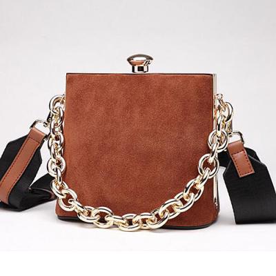 China Fashion suede style lady handbag perfume leather clutch purses cross - body bag with gold chain hande made in China EMG5054 for sale