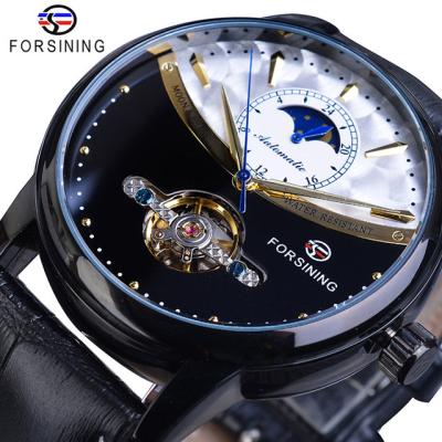 China Relogio Moon Tourbillon Men's Watch Forsining Chronograph Phase Classic Mechanical Mens Automatic Leather Watches Relogio for sale