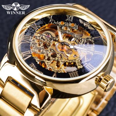 China Skeleton Date Winner Automatic Watch Brand Mechanical Watch For Men Fashion Luminous Hands Transparent Stainless Steel Men Wrist Watch for sale