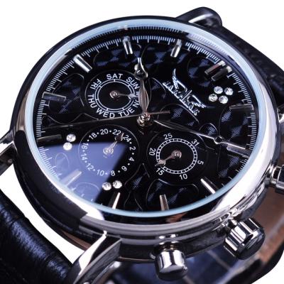 China Jaragar Brand Watch Fashion 3 Dial Design Diamond Waterproof Leather High Quality Men Watches Mechanical Relogio Masculino for sale