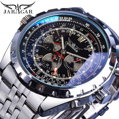 China Jaragar Waterproof Men Fashion Relojes Stainless Steel Automatic Business Design Luxury Mechanical Watch Clock Glass Men's Wristwatch for sale