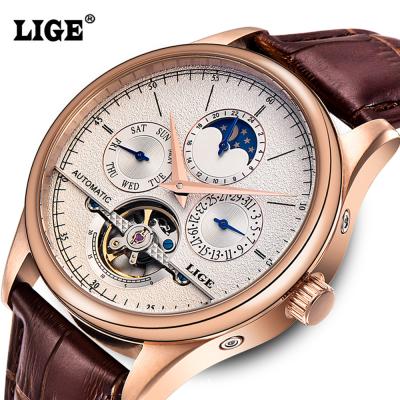 China LIGE 6826 Retro Automatic Date Watch MenMilitary Tourbillon Classic Men's Automatic Mechanical Genuine Leather Waterproof Leather Wrist for sale