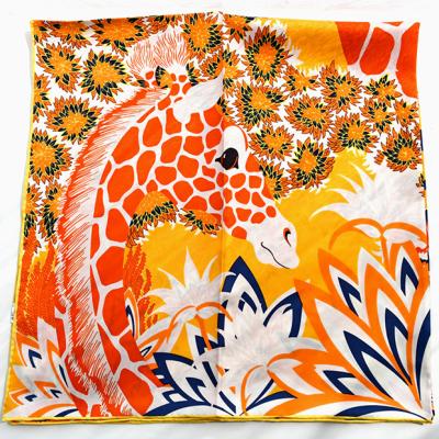 China Soft Orange 100% Natural Silk Twill Scarf 90*90cm Printed Giraffe And Smooth For Women Shawl Lady Bandana Autumn With Stocks for sale