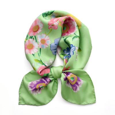 China 65*65cm Style Soft Warm Pastoral Pure Twill Women's Selling Women's Rose Flowers Silk Hair Neck Scarf for sale