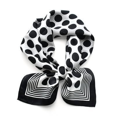 China Soft Black and White Dots Pure Twill Silk Scarf For Women's Square Bandana MOQ 65cm 1 Piece Scarves for sale