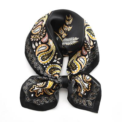 China Soft black bawal satin women scarf silk scarf printed real bird 100% silk soft hijab bufandas for lady for sale