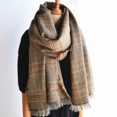 China Acrylic Scarves Ladies Girl Faux Cashmere Scarf Women Shawl Brown Plaid Blanket Tassel Cap Winter Soft Classic Warm Bandana Pashmina for sale