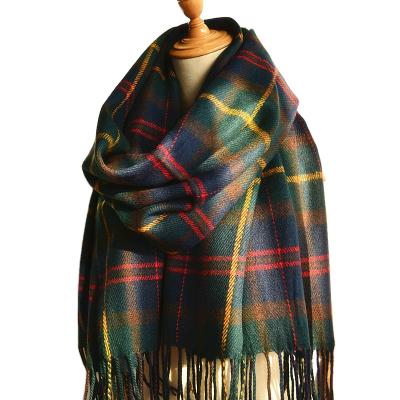 China Warm Acrylic Scarves Faux Cashmere Shawl Winter Green Plaid Scarf Soft Tassels Cape Christmas Gifts For Men Or Women for sale