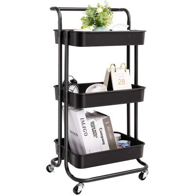 China Rolling Organizer Viable Kitchen Cart Storage Metal 3-Tier with Caster Wheels Storage Cart with Wheel for sale