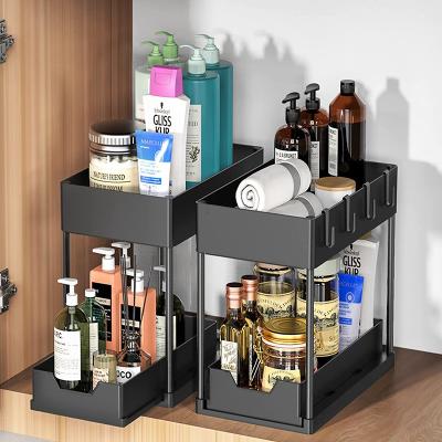 China Muti-functional Sustainable New Design Under Sink Organizer With Sliding Kitchen Sink Organizer Storage Rack for sale