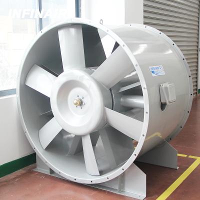 China fire & Two-speed high extraction efficient in-line vane smoke AC axial fan with variable blade angles for sale