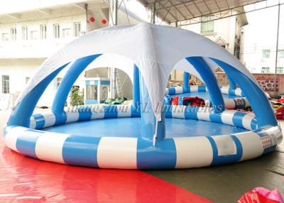 China 0.6mm PVC Tarpaulin Blue Inflatable Swimming Pool With White Tent Cover For Outdoor for sale