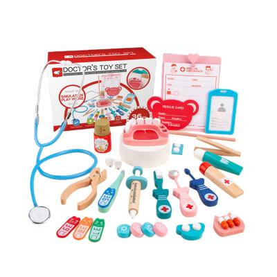 China Wood Pretend Doctor To Play Set Wholesale Simulation Stethoscope Home Theater Kids Dental Role Play Wooden Toys for sale