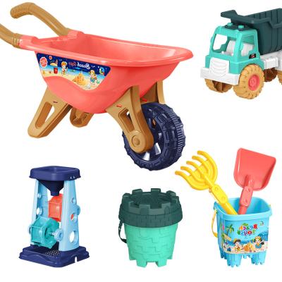 China Beach fun kids beach toy car set baby shovel beach sand digging game with sand tools shovel and bucket hourglass sand pool type for sale