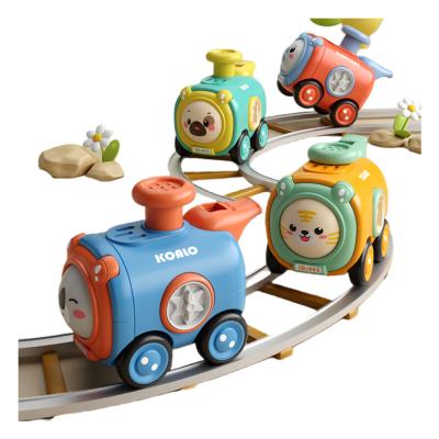 China Interactive Toy Train Autumn Cartoon Toys Inertia Press Face Changing Toy Car With Whistle Little Boy Resistant Parent-child Car Cartoon for sale