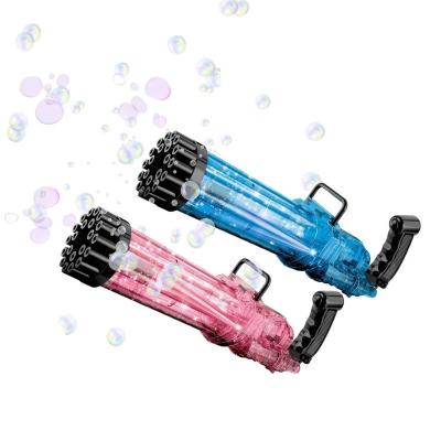 China Handheld Electric Bubble Gun Children's Plastic Transparent Gatling Machine Strip-Light Bubble Bubble Toys Children's Outdoor Toys for sale