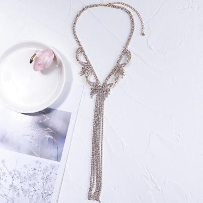 China FASHIONABLE Hot Luxury Fine Chain Necklaces Long Trendy Diamond Jewelry Fashion Rhinestones Tassel Chain Necklaces Gold Plated For Women for sale