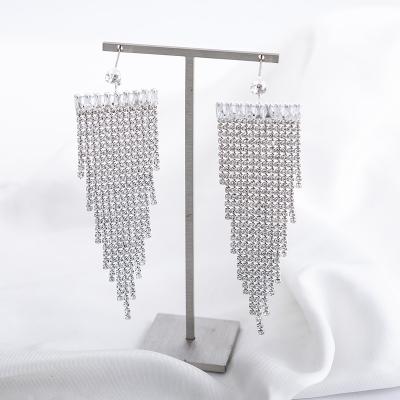 China Luxury Korean Zircon Rhinestone Earrings Diamond Silver Long Fringed Tassel Drop Earring Jewelry New Design TRENDY Accessories For Women for sale