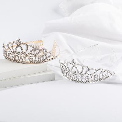 China Other Yiwu Handmade Headdress Diamond Rhinestone Tiara Gold Plated Hair Held Girls Birthday Crown Headpieces Kids Party for sale