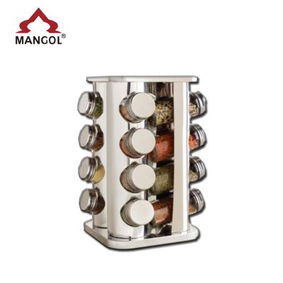 China Sustainable Glass Spice Jars Spice Rack With Rotatable Stainless Steel Rack for sale