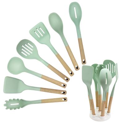 China Sustainable Kitchen Utensils Set Silicone Cooking Wooden Cocina Utensilios for sale