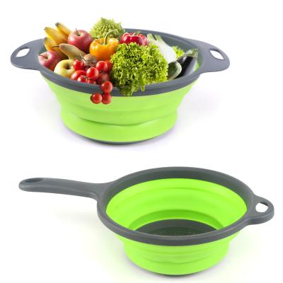 China 2021 Viable Hot Selling Kitchen Care Folding Basket Silicone Folding Kitchen Silicone Colander Strainer for sale