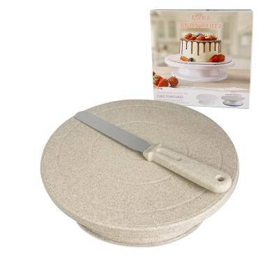 China 11 Inch Viable Cookies Pan Baking Tool Plastic DIY Wheat Straw Cake Turntable with 6 Inch Icing Spatula Knife Decorating Tools for sale