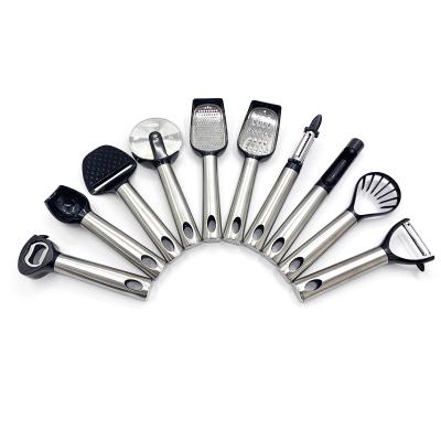 China Sustainable Food Preparation Handle Kitchen Utensil Cookware Instrument Stainless Steel Plastic Cook Tool Set for sale