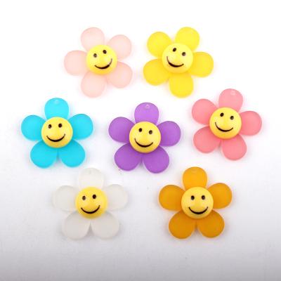 China Newest Europe 100pcs Handmade Resin Sunflower With Smile Face Cabochons Flat Back For DIY Hair Bows Jewelry Accessories for sale