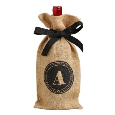 China Wine Burlap Fabric Wine Gift Packaging Bags for sale