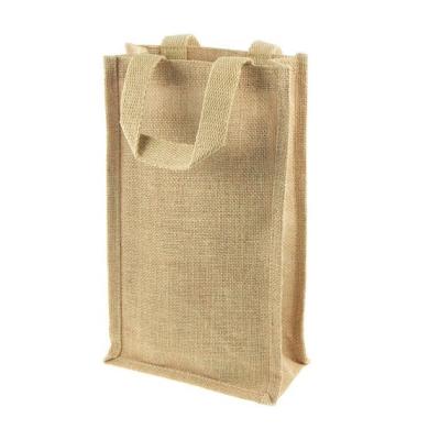 China Printed Logo Laminated Jute Wine Bags Packaging Burlap Package For Red Wine for sale