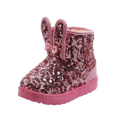 Κίνα Cheap Round Winter Price Kids Boots Casual Shoes For Girls Warm Lovely Snow Boots Sequin Rabbit Ears Unisex Snow Boots προς πώληση