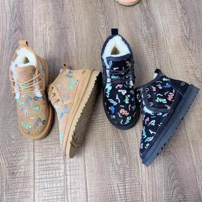 China Fashion trend high quality women's boots printing genuine leather women's winter boots graffiti women's ankle boots for sale