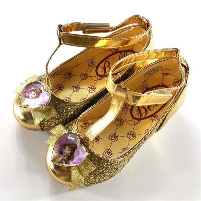 China Size Increasing Beautiful Elegant Rhinestone Glitter Gold Girls Fancy Shoes for sale