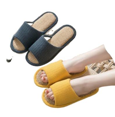 China Fashion Trend 2022 Summer New Arrival Canvas Indoor Slippers Open Toe Slippers Home Comfortable Linen Indoor Slippers for sale