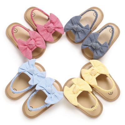 China 2022 Round Baby Sandals 12 Months Toddler Bow Slipper Summer Shoes Flat Soft Cloth Sole for sale