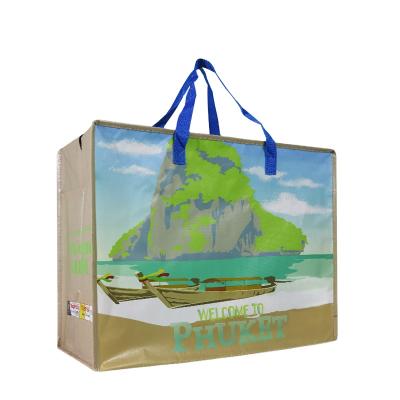 China Disposable Eco Friendly Woven Fabric Laminated Reusable Non Woven Foldable Shopping Bag Grocery Bag With Zipper For Supermarket for sale