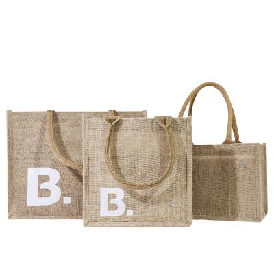 China Wholesale High Quality Custom Made Heat Transfer Handled Cotton Jute Sack Tote Bag Shopping Bag 380gsm Jute Fabric Printed for sale