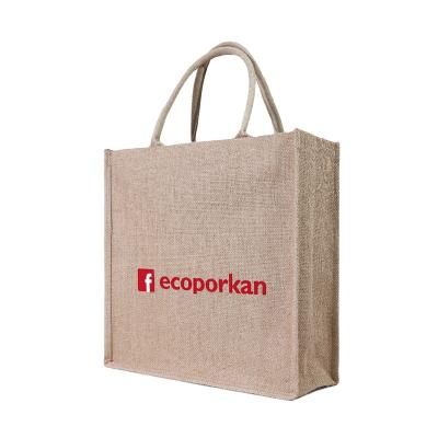 China Wholesale Recyclable Promotional Eco Friendly Reusable Custom Printed Burlap Tote Bag With Cotton Handle Shopping Logo Cotton Jute for sale