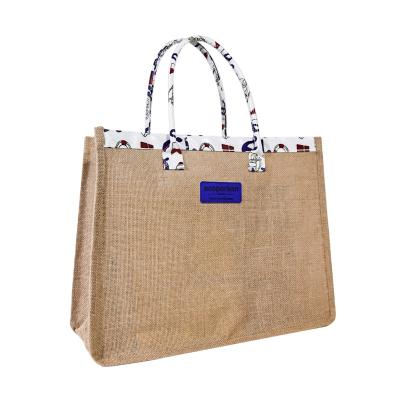 China Wholesale Handled Custom Design Promotional Buying Burlap Jute Market Beach Shopping Bags With Waterproof Handle for sale