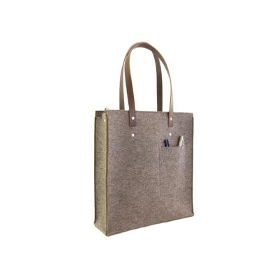 China Logo Puff Printed Felt Shopping Custom Wholesale Handled Tote Bags With Leather Handle for sale